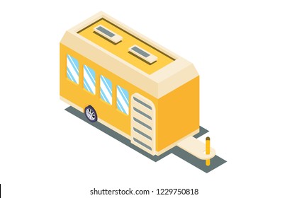 isometry car caravan for camp, vector illustration