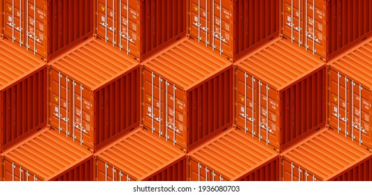 Isometería de contenedor marítimo de transporte de carga. 3d ilustración contenedores metálicos para el transporte. Textura sin inconvenientes Entrega de cajas de carga