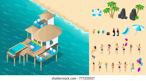 Isometry chic bungalow in the Maldives, a luxury vacation for the rich people, a set of people to create their dreams.