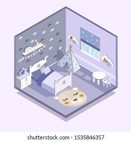 Isometry children's room boy in vector EPS 10