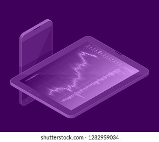 Isometry concept business infographic strategy. Analysis data Investment. Business success. Financial review laptop phone infographic elements. 3d isometric flat design. Vector business illustration