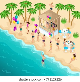 Isometry dancing on the beach, party, birthday party, Ibiza, the sea. beach, great weather, rest, entertainment, a bar with drinks.