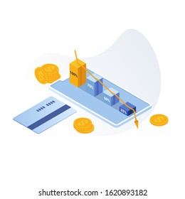 Isometry. Fall trend. Financial failure. crisis. - Vector