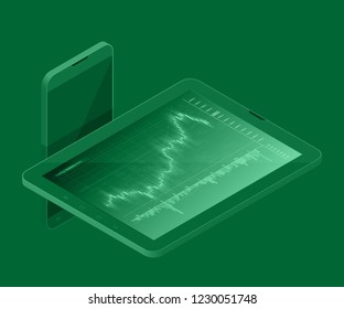 Isometry Financial audit business chart concept. Use for web banner, infographics, hero images. Flat isometric smartphone tab vector illustration isolated background, Concept business strategy data