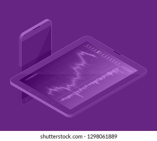 Isometry Financial audit business chart concept. Use for web banner, infographics, hero images. Flat isometric smartphone tab vector illustration isolated background, Concept business strategy data