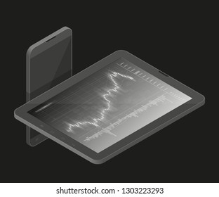 Isometry Financial audit business chart concept. Use for web banner, infographics, hero images. Flat isometric smartphone tab vector illustration isolated background, Concept business strategy data
