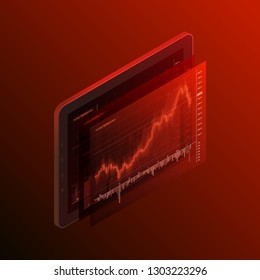 Isometry Financial audit business chart concept. Use for web banner, infographics, hero images. Flat isometric smartphone tab vector illustration isolated background, Concept business strategy data