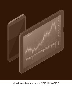 Isometry Financial audit business chart concept. Use for web banner, infographics, hero images. Flat isometric smartphone tab vector illustration isolated background, Concept business strategy data