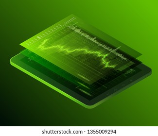 Isometry Financial audit business chart concept. Use for web banner, infographics, hero images. Flat isometric smartphone tab vector illustration isolated background, Concept business strategy data