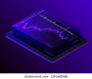 Isometry Financial audit business chart concept. Use for web banner, infographics, hero images. Flat isometric smartphone tab vector illustration isolated background, Concept business strategy data