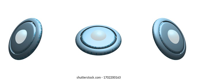 Isometry Flying saucer, alien spacecraft in three angles. Isolated vector on white background
