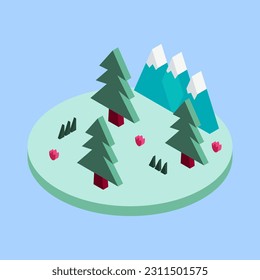 isometry forest and mountain vector illustration
