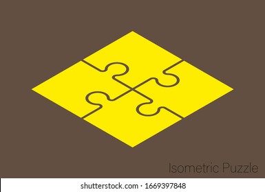 Isometry Four sided flat square puzzle presentation. Abstract isometric 4 pieces puzzle infographic