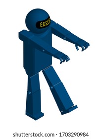 Isometry, humanoid robot with a critical error went out of control. The dangers of new technologies. Isolated vector