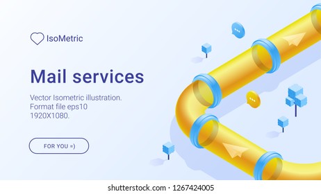 Isometry isometric for banner design. 3d infographic vector illustration. Isometric illustration. Email isolated sign. Concept vector illustration. Customer service infographic.