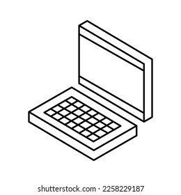 Isometry laptop, computer icon in retro style. Modern vector icon isolated on white background.