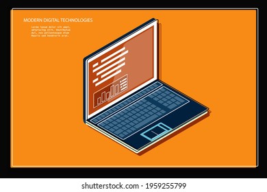 isometry laptop vector flat illustration