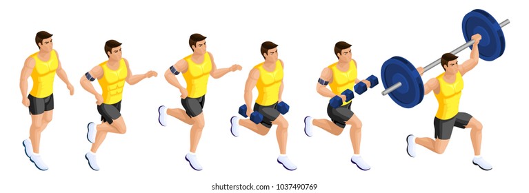 Isometry, male athlete, athlete, hard-working guy, engaged in the gym, biceps, triceps, healthy lifestyle