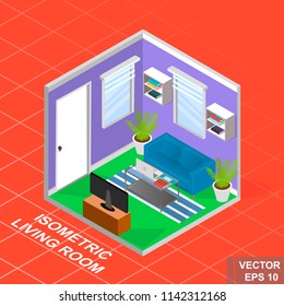 Isometry. Modern room. View from above. Living room