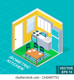 Isometry. Modern room. View from above. Kitchen