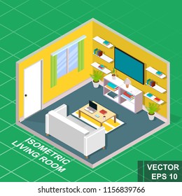 Isometry. Modern room. View from above. Living room
