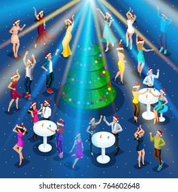 Isometry New Year's party, 3D girls dance, disco, corporate party, night club, Christmas tree, birth and dance.