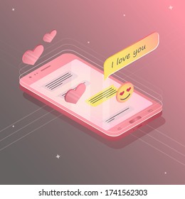 isometry pink smartphone vector illustration 