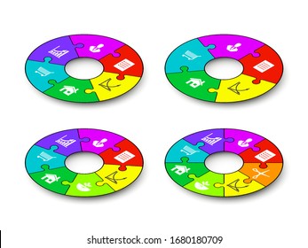 Isometry round puzzle presentation. Abstract isometric 4 pieces puzzle circle infographic