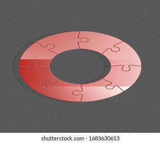 Isometry round puzzle presentation. Abstract isometric 8 pieces puzzle circle infographic