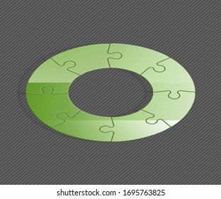 Isometry round puzzle presentation. Abstract isometric 8 pieces puzzle circle infographic