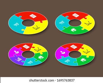 Isometry round puzzle presentation. Abstract isometric 4 pieces puzzle circle infographic