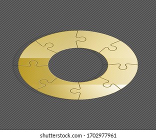 Isometry round puzzle presentation. Abstract isometric 8 pieces puzzle circle infographic