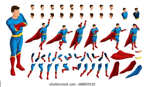 Isometry is a set of gestures for the movement of super heroes. 3D Set of gestures in a jump, in a pallet, runs, looks, guards. Create your own superhero in isometry.