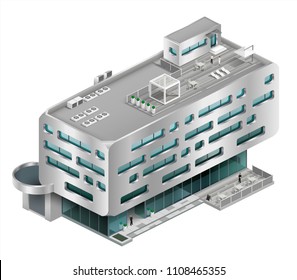 Isometry of a shopping Mall, train station or public building. Urban infrastructure. Blank for volumetric schemes