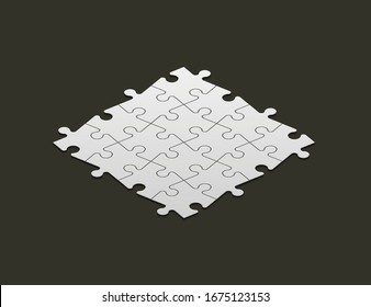Isometry square puzzle presentation. Abstract isometric pieces puzzle infographic
