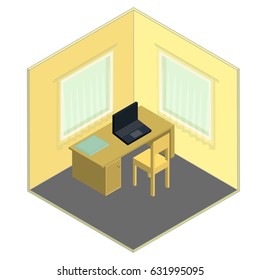 Isometry a table working chair laptop  Vector illustration