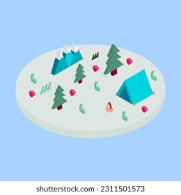 isometry tent in the meadow vector illustration