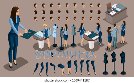 Isometry is a vintage tailor, a set of gestures of hands and feet, hairstyles, emotions to create your character. Set of standard tailors in the sewing workshop set 5