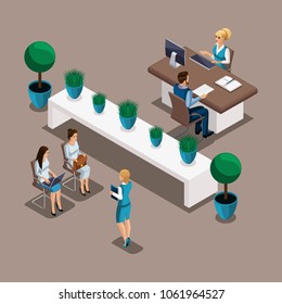 Isometry of the waiting list for a bank credit counselor to obtain a loan for business development. Entrepreneur, work for yourself