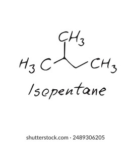 isopentane molecule formula. Hand drawn imitation of isopentane structural model, chemistry skeletal formula, sketchy vector symbol