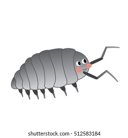 Isopod animal cartoon character isolated on white background.