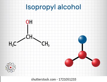 Isopropyl alcohol, 2-propanol, isopropanol, C3H8O molecule. It is isomer of propyl alcohol, used as antiseptic in disinfectants, detergents. Sheet of paper in a cage. Vector illustration