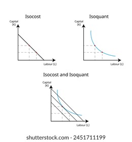 isoquant curve shows all combination of factors that produce a certain output and isocost show all combinations of factors that cost the same amount