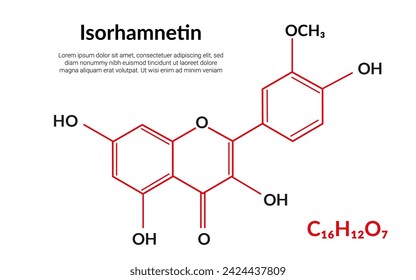 Isorhamnetin plant flavonol, molecular structure formula, suitable for education or chemistry science content. Vector illustration