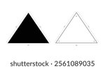 Isosceles triangle with dimensions. Isosceles triangle shape in geometry. Isosceles triangle icon.