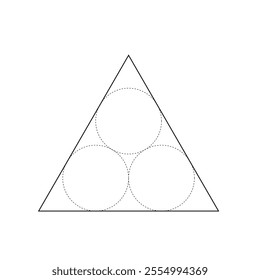 isosceles triangle and three circles. there are three circles with the same radius size