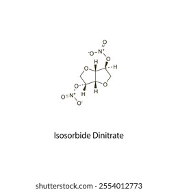 Isosorbide Dinitrate flat skeletal molecular structure nitrate drug used in angina pectoris treatment. Vector illustration scientific diagram.