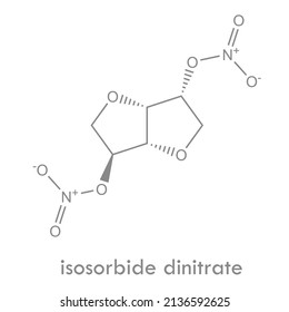 Isosorbide dinitrate structure. Molecule of a vasodilator drug used in heart failure.