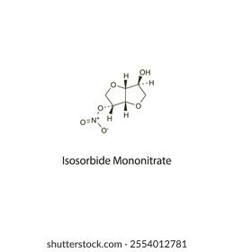 Isosorbide Mononitrate flat skeletal molecular structure nitrate drug used in angina pectoris treatment. Vector illustration scientific diagram.