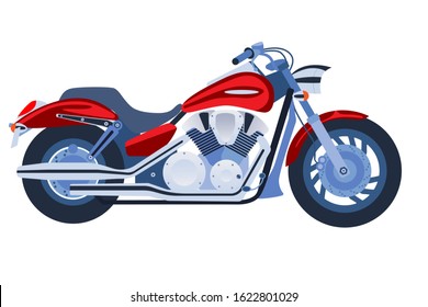 Isotate vector illustration of red chopper motorcycle isolate on white background. Side view.  Print for t-shirt, poster.